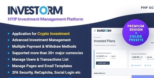 Investorm v1.3.1-高级HYIP投资管理平台扩展许可源代码