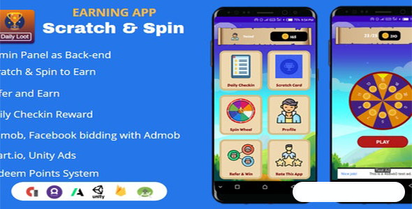 Scratch & Spin 赢取带有收益系统的 Android 应用程序（Admob、Facebook 竞价、StartApp、Unity 广告）源代码