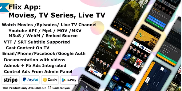 Flix App 电影 – 电视剧 – 直播电视频道 – 电视演员源代码