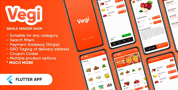 Vegi – 终极杂货店 – 食品 – 带送货员和管理员的牛奶订购应用程序：Flutter / Laravel源代码