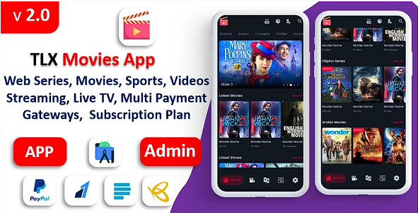 TLX 电影应用程序 | 网络连续剧、电影、视频流、直播电视 | 支付网关 | 订阅源代码