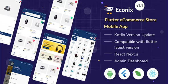 Econix – Flutter 电子商务商店移动应用程序 + React 节点管理仪表板源代码
