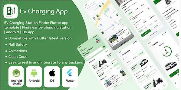 EV Charging Station Finder Flutter 应用程序模板 | 查找附近的充电站 | 安卓 | iOS 应用源代码