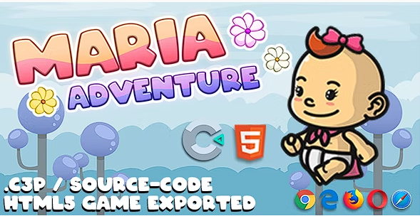 Maria Adventure HTML5 游戏 – 带有 Construct 3 文件 (.c3p)源代码