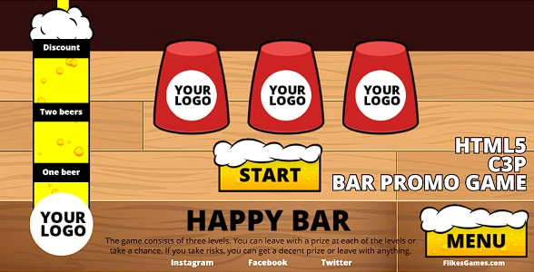 Happy Bar – HTML5 促销游戏，Construct 3 (.c3p)源代码