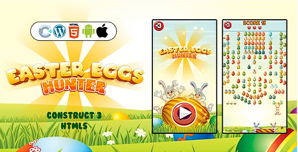 复活节彩蛋猎人游戏 – 收集彩蛋（Construct 3 | C3P | HTML5）复活节游戏源代码