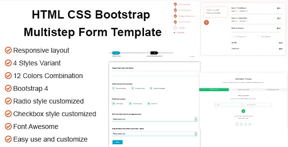 HTML CSS Bootstrap 多步骤表单模板源代码