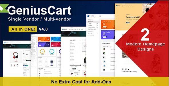GeniusCart – 具有实体和数字产品市场的单一或多供应商电子商务系统源代码