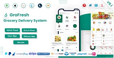 GroFresh – （杂货店、药店、电子商务、商店）应用程序和 Web 与 Laravel 管理面板 + 交付应用程序源代码