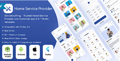服务一切 – 值得信赖的家庭服务提供商和客户应用 2 合 1 颤振模板源代码