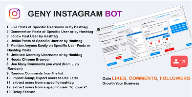 GENY instagram bot – 获得更多 Instagram 追随者，立即增加您的追随者源代码
