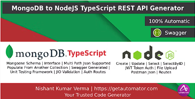 NodeJS TypeScript + JWT Auth + Postman + Swagger + 文件上传中的 MongoDB REST API 生成器源代码