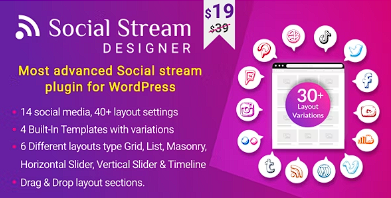 Social Stream Designer – Instagram Facebook Twitter Feed – 社交媒体 Feed Grid Gallery 插件源代码