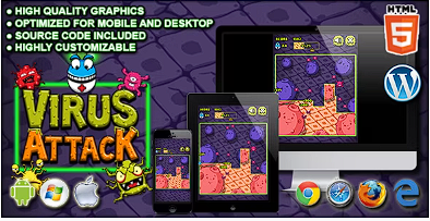 病毒攻击 – HTML5 街机游戏源代码