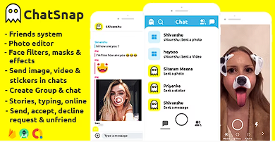 ChatSnap – Snapchat 克隆社交网络朋友面部过滤器聊天编辑器 + android studio + firebase源代码