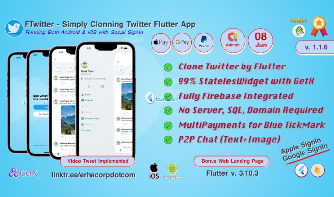 FTwitter 克隆简单的 Twitter Flutter 应用程序，具有多种支付功能 Firestore GetX源代码