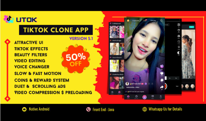 Tiktok 克隆应用程序源代码，带有视频编辑器 Tiktok 效果和滤镜源代码