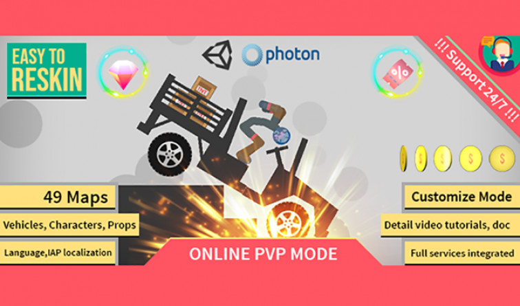 Stickman Ragdoll Online Unity 游戏多人自定义模式源代码