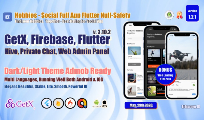 爱好社交完整 Flutter 应用程序与聊天 Web 管理面板 GetX Hive源代码
