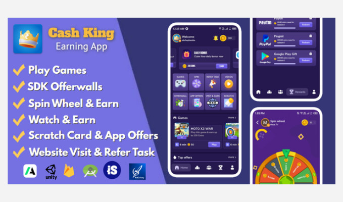 带管理面板的 Cash King Android 赚钱应用程序源代码