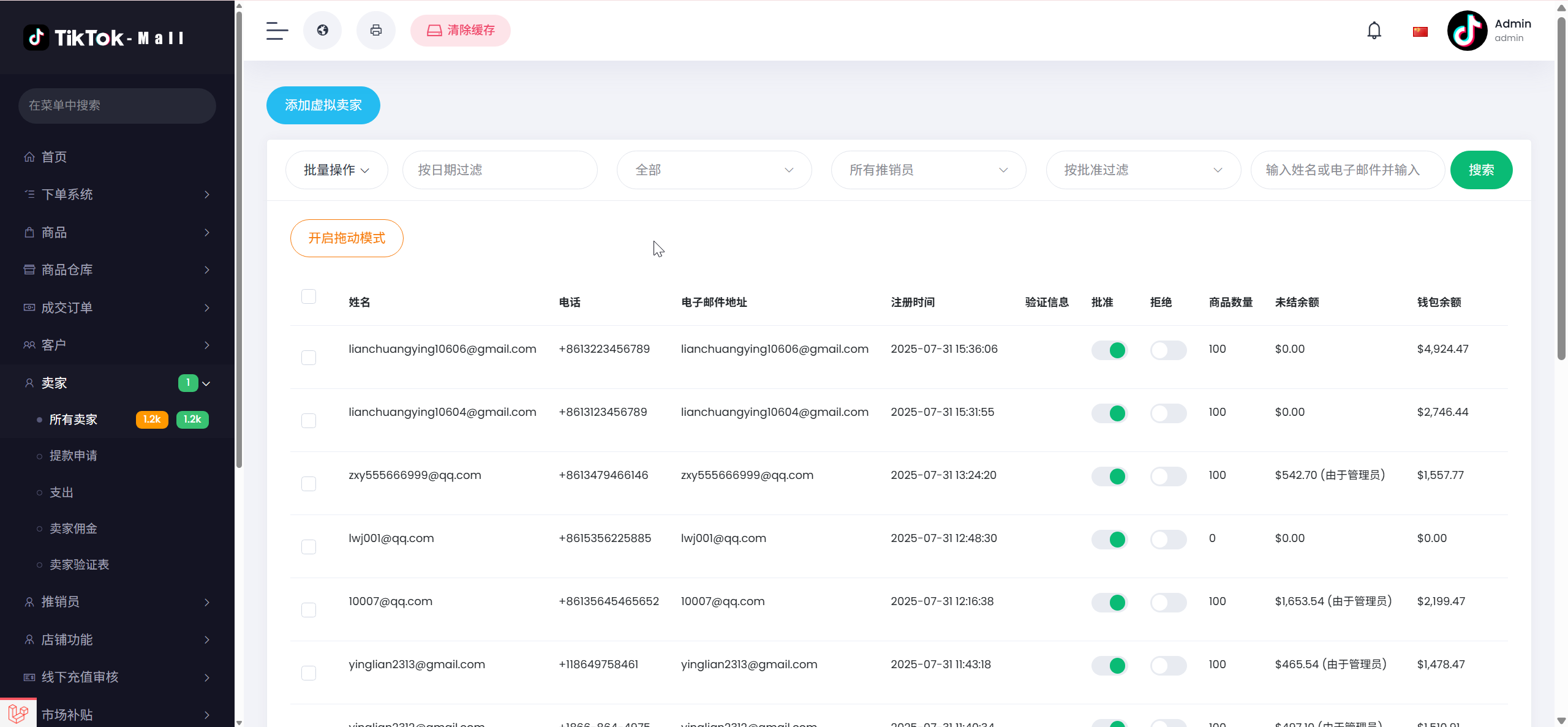【亲测】TikTok多语言跨境商城源码/虚拟用户+后台下单+采购佣金